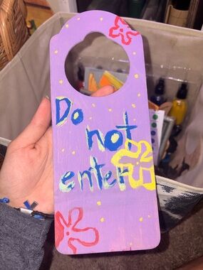 Hand-Painted "Do Not Enter" Purple Door Hanger